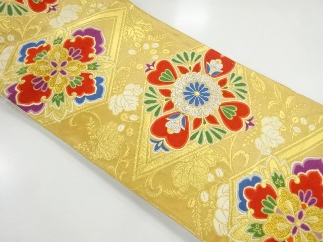 JAPANESE KIMONO / ANTIQUE FUKURO OBI / SILK / WOVEN FLORAL CREST